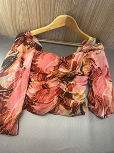 Chic Floral Ruched Puff Sleeve Top