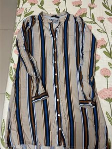 Striped Button-Up Tunic Top