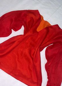 Chic Red V-Neck Sheer Sleeve Top