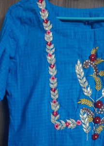 Beautifully Embroidered Blue Kurta