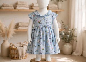 Cute Blue Floral Print Baby Dress