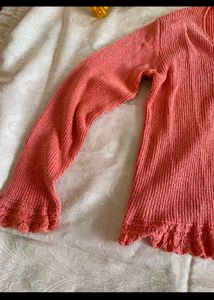 Coral Ribbed Tie-Front Cardigan
