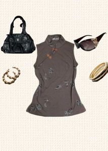 y2k vintage taupe cheongsam top