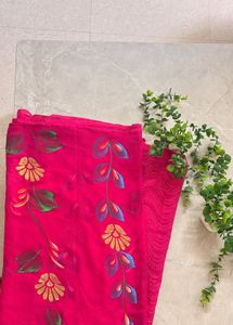 Vibrant Pink Floral Print Saree