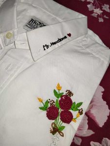 White Hand Embroidered "I Love You" Shirt