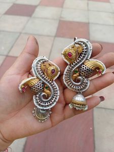 Peacock Jhumka multistone Earcuff Earrings