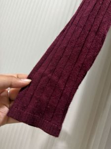 Maroon Ribbed Turtleneck Maxi Dress