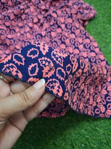 Navy Blue &amp; Pink Leaf Print Dress