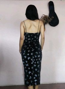 Black Butterfly Print Spaghetti Strap Dress