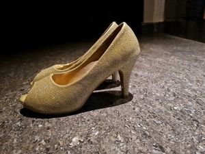 Sparkly Gold Peep-Toe Heels