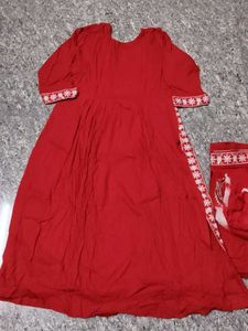 Red Embroidered Nyra Cut Kurta Set