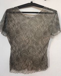Sheer Lace Print Short Sleeve Top