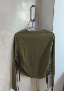 Olive Green Ruched Long Sleeve Top