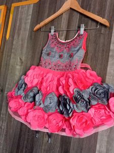 Adorable Pink Gray Floral frock 1 to 2 years