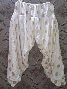 White Salwar Pants with Gold Printof 1