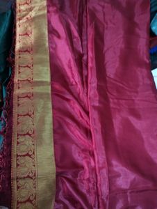 Green and Gold Saree with Red Border
