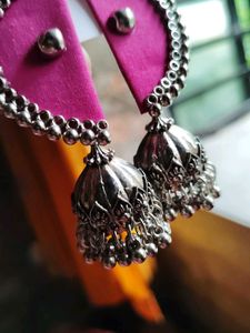 Boho Pink Silk Jhumka Earrings