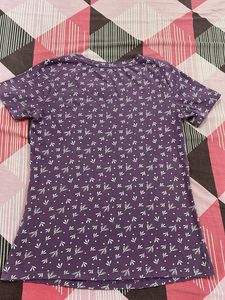 Purple Leaf Print T-Shirt