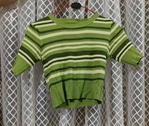 Urbanic Striped Green Cropped Sweater Top