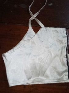 White Satin Zipper Halter Bra Top