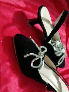 Black Velvet Bow Heels