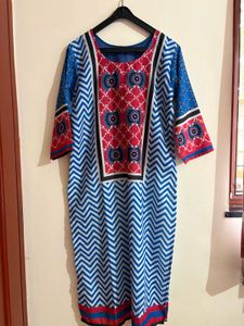 Vibrant Blue &amp; Red Chevron Kurta