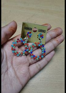 Colorful Hoop Earrings with Rhinestones