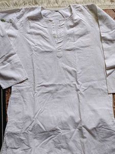 Men's White Cotton Kurta with Pajama(coins)