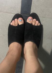 Black Peep-Toe Mules