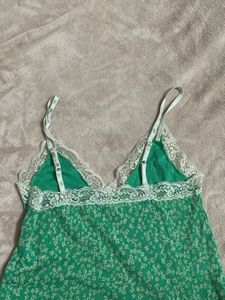 y2k Green Floral Lace Trim Cami Top