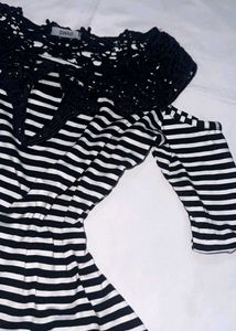 Striped Cold Shoulder Top with Lace Detail