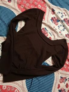 Chic Brown Ribbed Long Sleeve Top