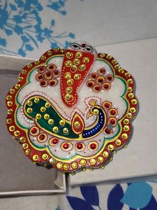 Pooja Roli Chawal Case Marble With Ganesha