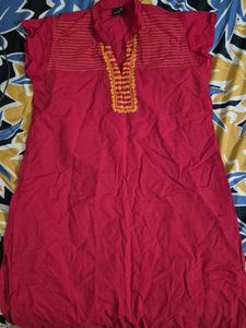 Red Embroidered Kurta