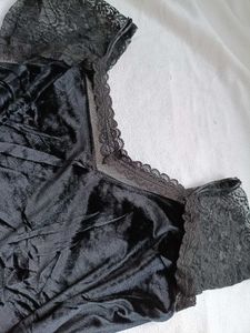 Black Velvet Lace Trim Top