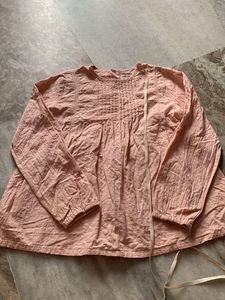 Pink Pleated Long Sleeve Top