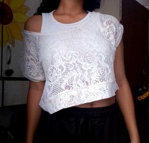 White Lace Cropped Top