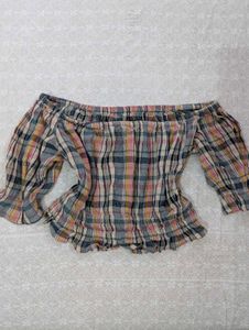 Off-Shoulder Plaid Top