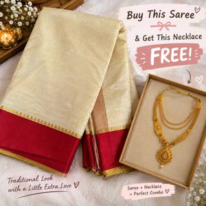 Elegant Cream & Red Saree with Free Necklace