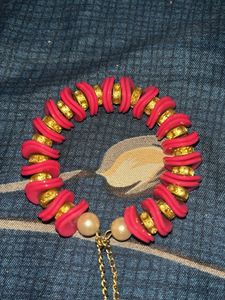 Pink &amp; Gold Beaded Bracelet