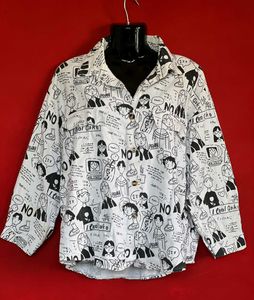 Cute Cartoon Print Button-Up Shirt