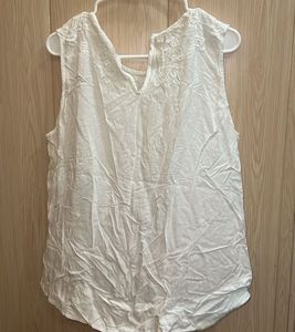 White Embroidered Sleeveless Blouse