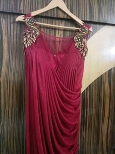 Elegant Shimmer Beaded Burgundy Midi Dress