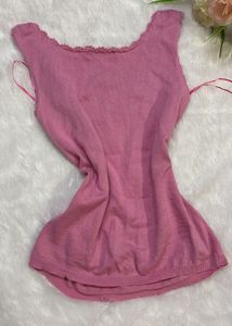 Pink Crochet Neck Tank Top