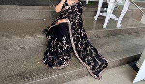 Elegant Black partywear Saree with roseGold Embroi