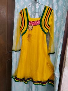 Yellow Tulle Anarkali Kurta