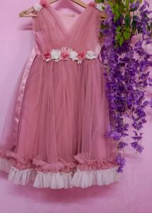 Girls Pink Tulle Dress with Flower Belt