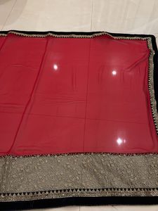 Exquisite Red Saree with Velvet Border