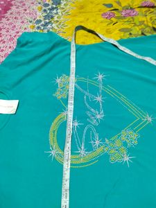 Cute Teal Heart Graphic Tee free size imported