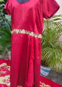 Elegant Maroon Gown with Embellished Belt